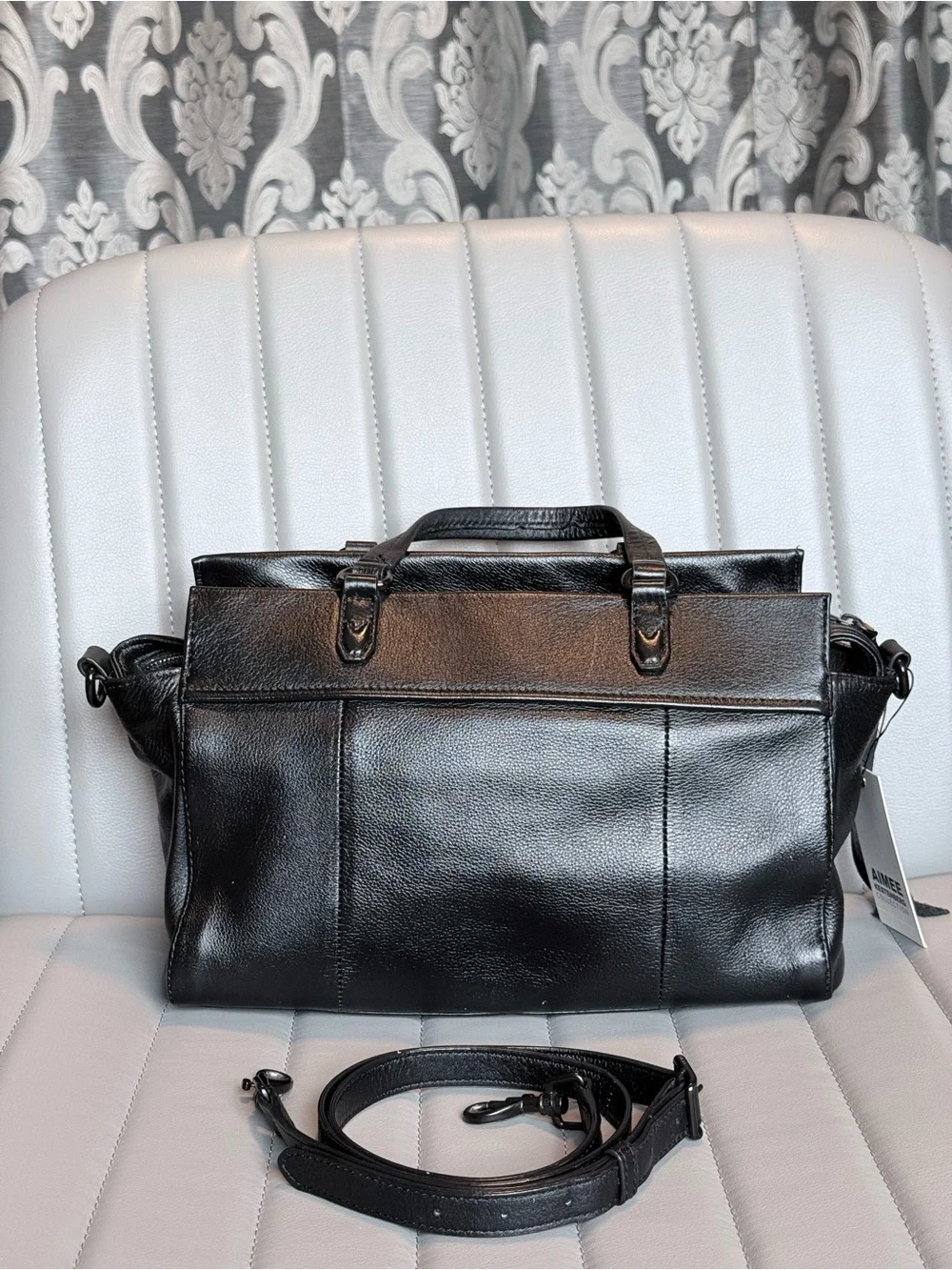 Aimee Kestenberg 3 Way Black Leather Satchel Crossbody & Shoulder Bag